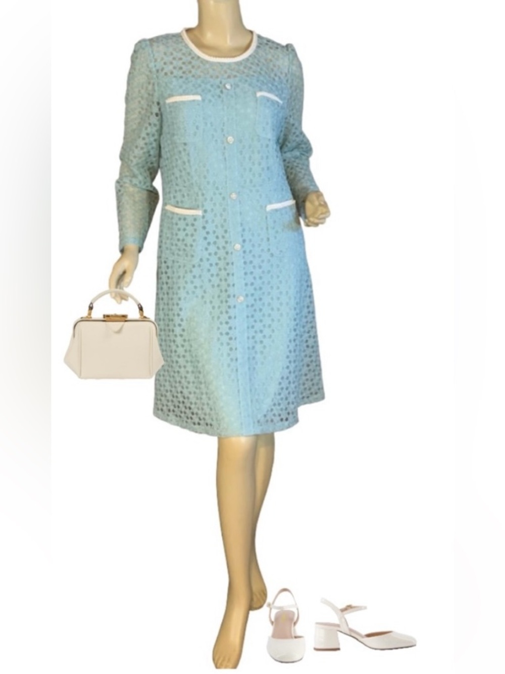 FANY I SEAFOAM GREEN LACE RETRO STYLE SHIFT DRESS NWT (L)